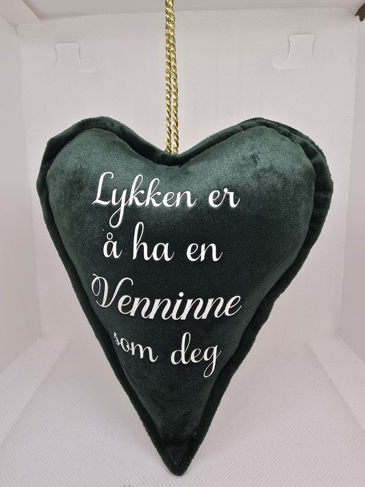 Hjerte i velour med veninne tekst